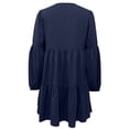 thumbnail image 7 of Women's Summer V-Neck Dress Short Sleeve Button Up Lace Neck Drawstring Loose Casual Dress Elegant Solid Color Puff Elbow Sleeve Maxi Dress Swing Ruffle Hem Layered Beach Knee-High Dress, 7 of 7