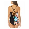 thumbnail image 2 of ANNE COLE Women's Black Floral Stretch Lace-Back Scoop Neck Full Coverage Adjustable One Piece Swimsuit 10, 2 of 2