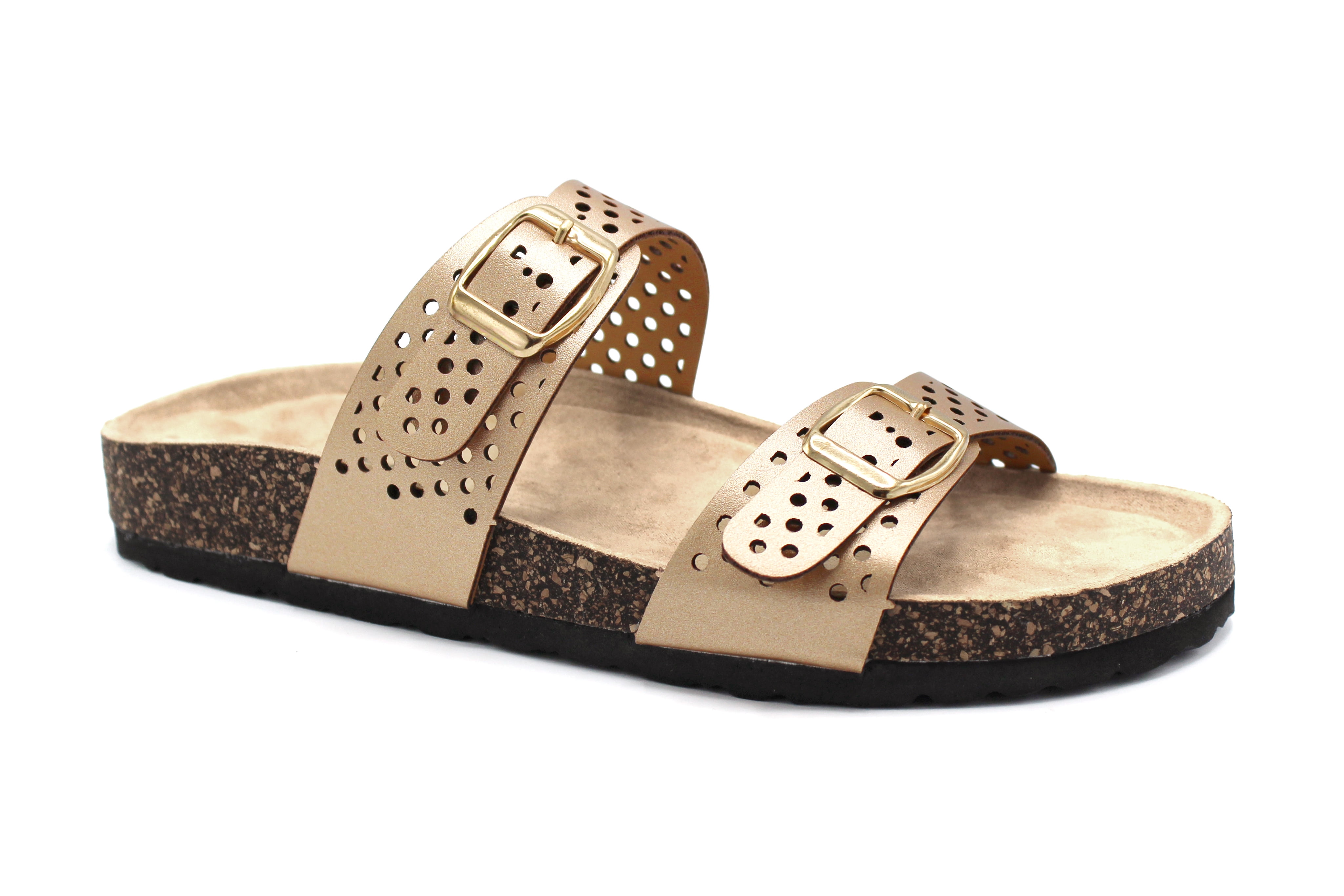 double buckle strap footbed sandals