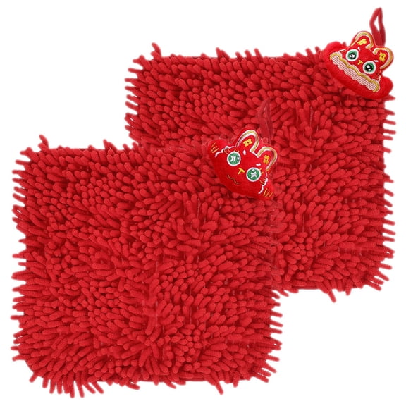 YUNLIGHTS 2Pcs Red Chenille Hand Towel for Kitchen Hanging with Quick Drying and High Water Absorption