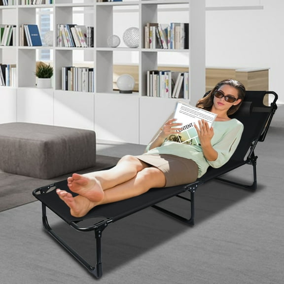 JNXYL Folding Lounge Chair, 4-Position Adjustable Outdoor Reclining Chair, Folding Sleeping Bed Cot, Folding Chaise Lounge Chair for Pool Beach Patio Sunbathing