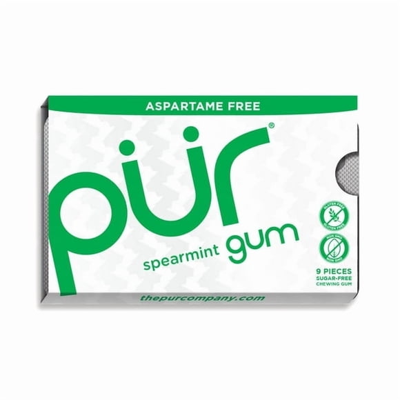 PUR Gomme à Mâcher Sans Sucre avec Xylitol - Arôme Naturel de Menthe Verte - 9 Pcs (Lot de 1)