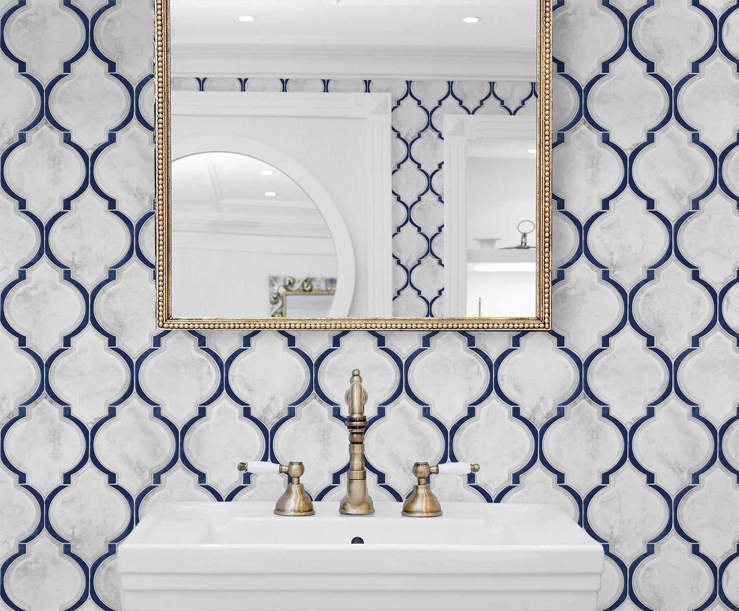 NextWall  Marbled Ogee Peel and Stick Wallpaper Royal Blue & Carrara