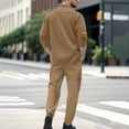 thumbnail image 6 of Mens Track Suits 2 Piece Long Sleeve Sets Loose Fit Workwear Outfit 1/4 Button V Neck Pullover and Cargo Wide Leg Pants Outdoor Athletic Outfits (Khaki, L), 6 of 8