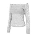 thumbnail image 4 of yunLCZ Womens Long Sleeve Shirts Elegant Fan Shaped Collar With A Straight Neckline Off Shoulder Lace Slim Fit And Slimming T Shirt Long Sleeved Top Going Out Fashion Clothes, 4 of 4