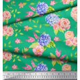 thumbnail image 3 of Soimoi Green Cotton Duck Fabric Periwinkle & Peony Floral Print Sewing Fabric Yard 42 Inch Wide, 3 of 3
