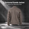 thumbnail image 6 of FchengtaiS Mens Suede Bomber Jacket Stand Collar Zip Up Wind Resistant Jacket Winter Warm Outerwear with Multi Zipper Pockets, 6 of 7