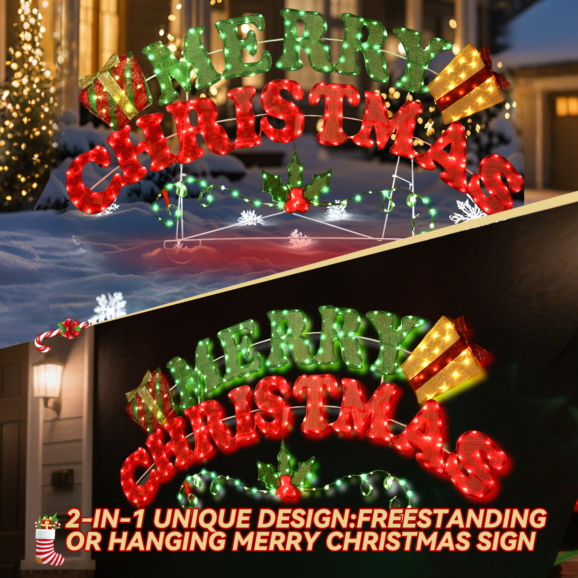 Starfree 60"L Merry Christmas Sign Outdoor Christmas Yard Decoration Light Outdoor Christmas Lawn Ornaments Yard Sign Decor with LEDs for Porch Garden