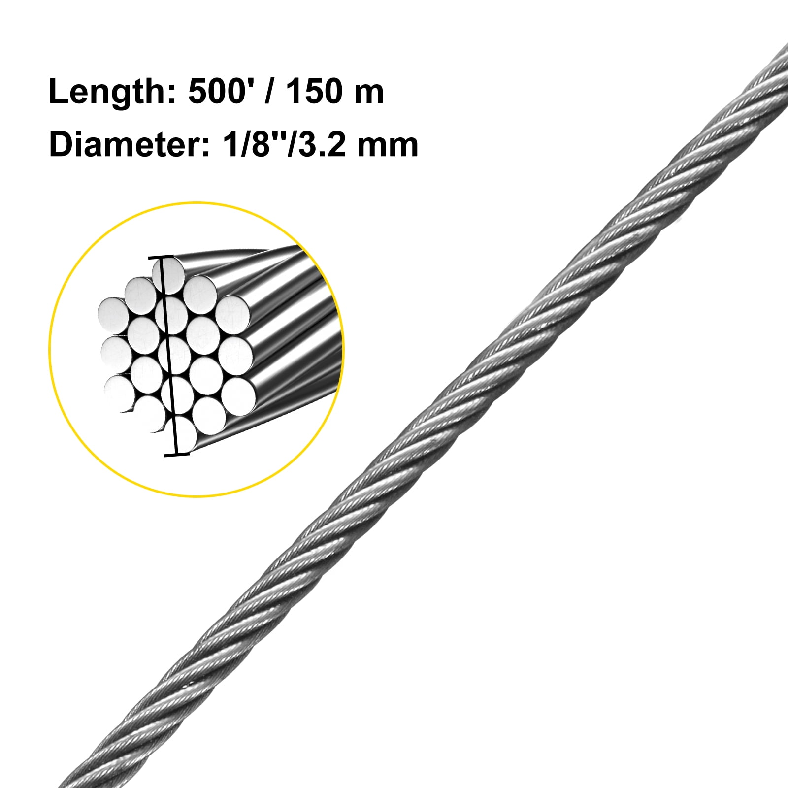 7x7 T316 Marin Grade 1/8 Inch Stainless Steel Wire Rope Aircraft Cable for Cable Railing Kit,Deck Stair Railing Hardware DIY Balustrade 220 Ft