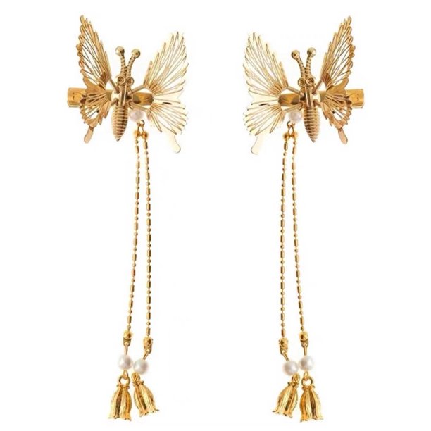 Horquilla de mariposa con borla, 2 piezas, pinza de pelo de moda para mujer (dorado) Likrtyny Para estrenar