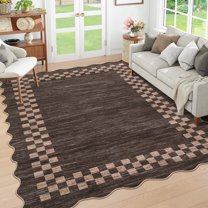 FairOnly 10'x13'Modern Low Pile Minimalist Large Area Rug Geometric Ruffle Edge Non Slip Washable Mat for Living Room Bedroom,Brown