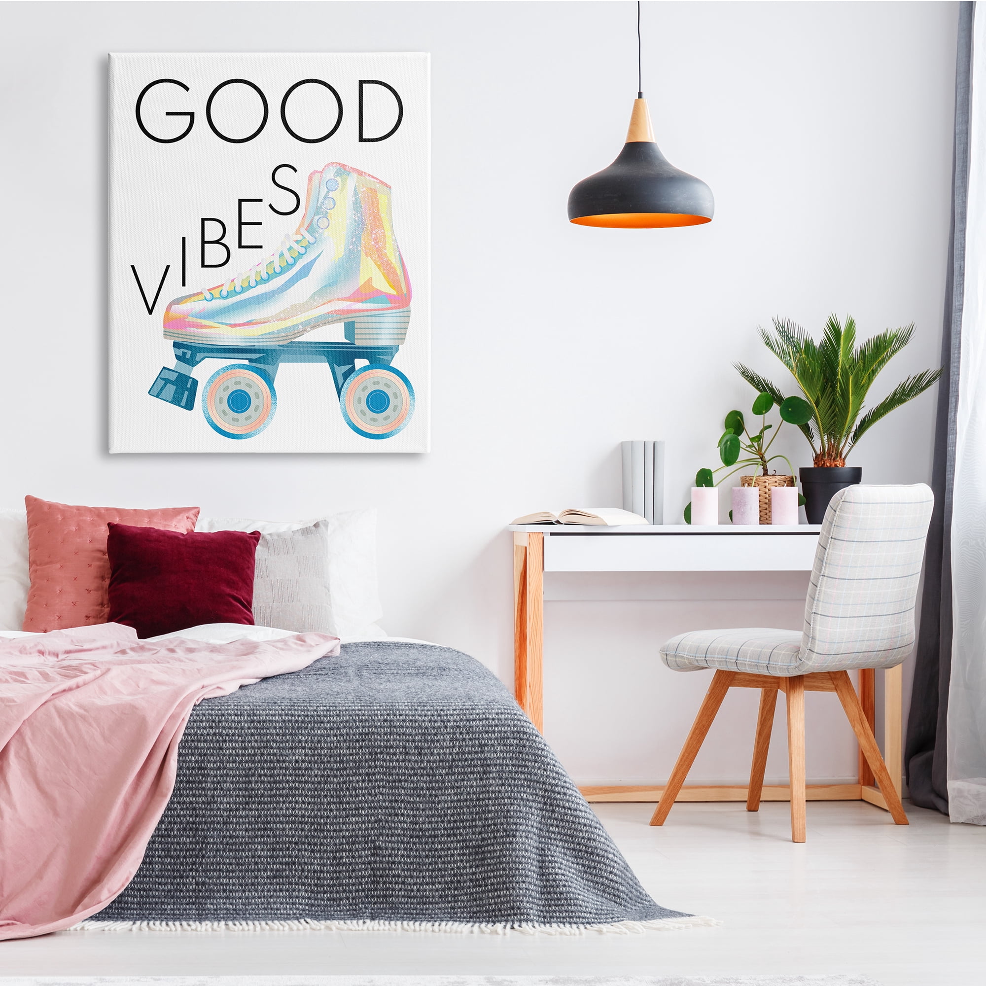 Stupell Indtries Good Vibes Motivational Phrase Vintage Pop Roller Skates,36 x 48,Design by Ziwei Li
