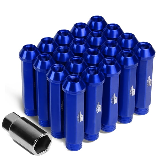 J2 Engineering LN-T7-001-15-BL J2 Engineering 7075 -T6 Forged Aluminum M12x1.5 20Pcs 90mm Height Open -End Lug Nut Set w/Adapter Key (Blue)