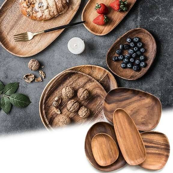Travelwant Walnut Wooden Plates | Round Wooden Trays Dinnerware for Serving Fruits, Cheese, Brunch, Snacks and Dinner Dishes | Comes with Gift Package and Wood Care Guide