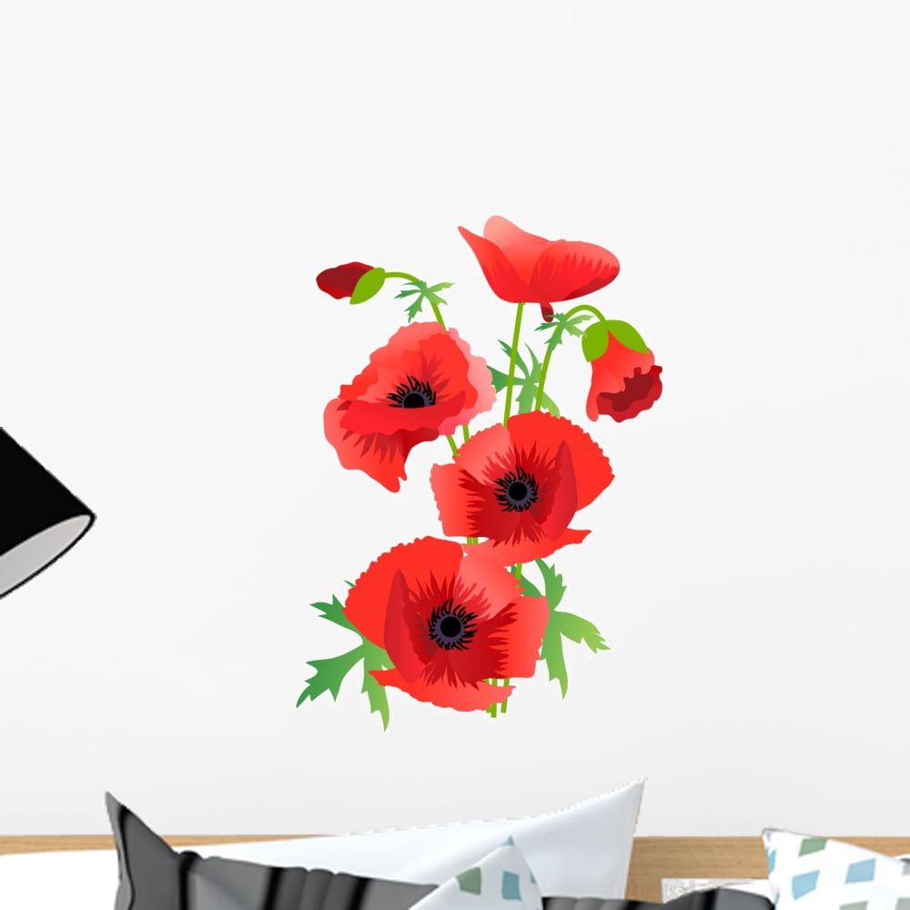 Red Poppy Wall Decal by Wallmonkeys Peel and Stick Graphic (18 in H x