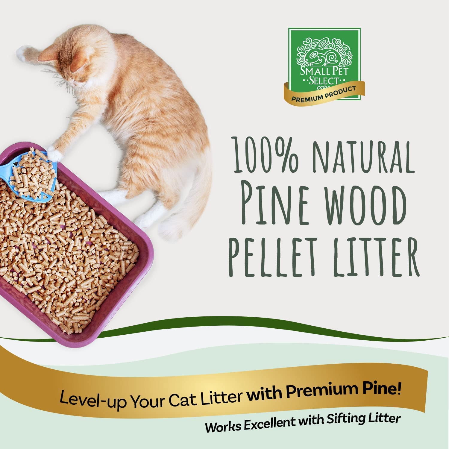 Small Pet Select Premium Pine Pelleted Cat Litter, 100% All Natural Pellet Kitty Litter, Non Clumping Non Tracking Low Dust Litter Meant for Use with Sifting Litter Box, A, 40 lbs