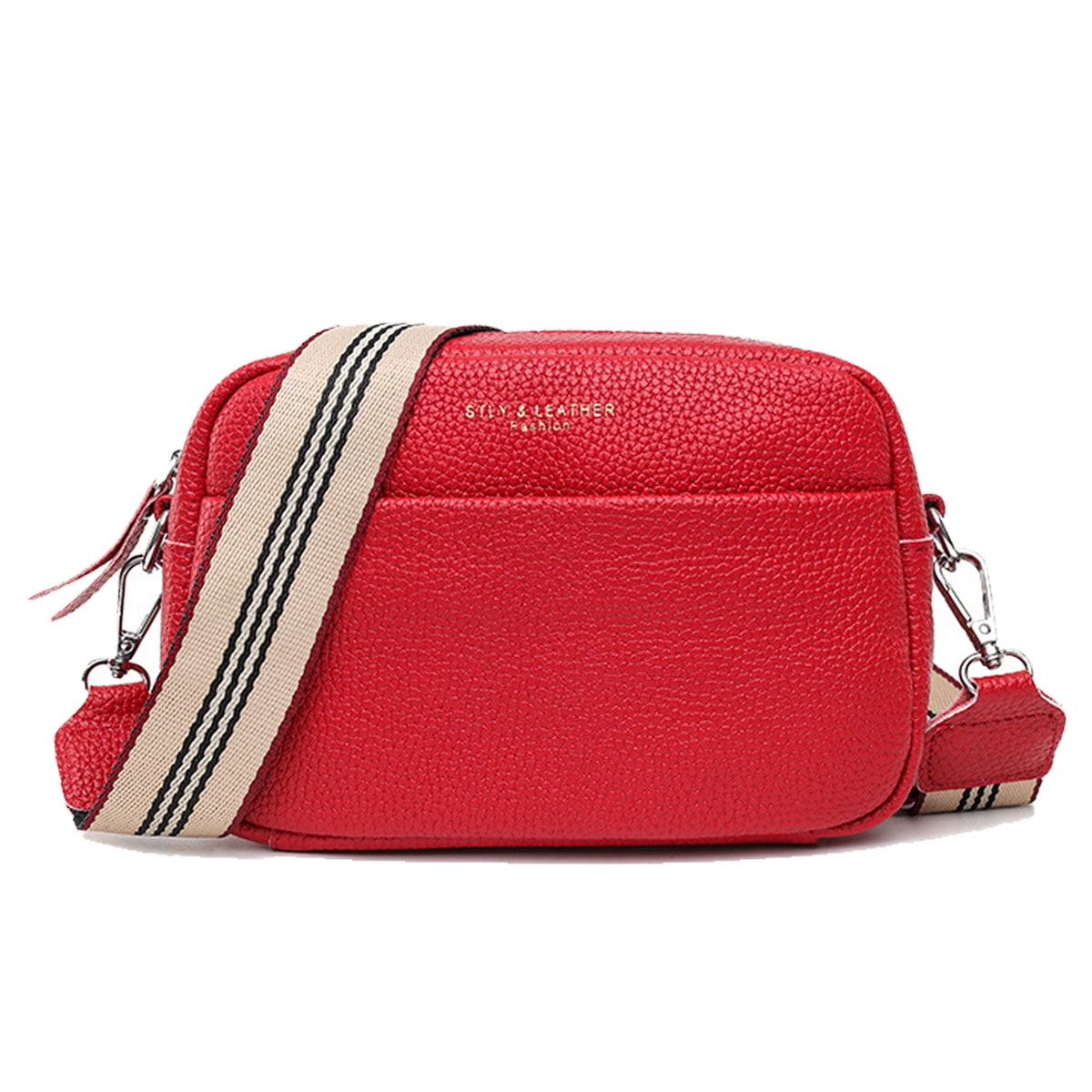 Crossbody for Women Leather Wide Strap Camera Bag Purse Zip Shoulder Bag-Red - Walmart.com