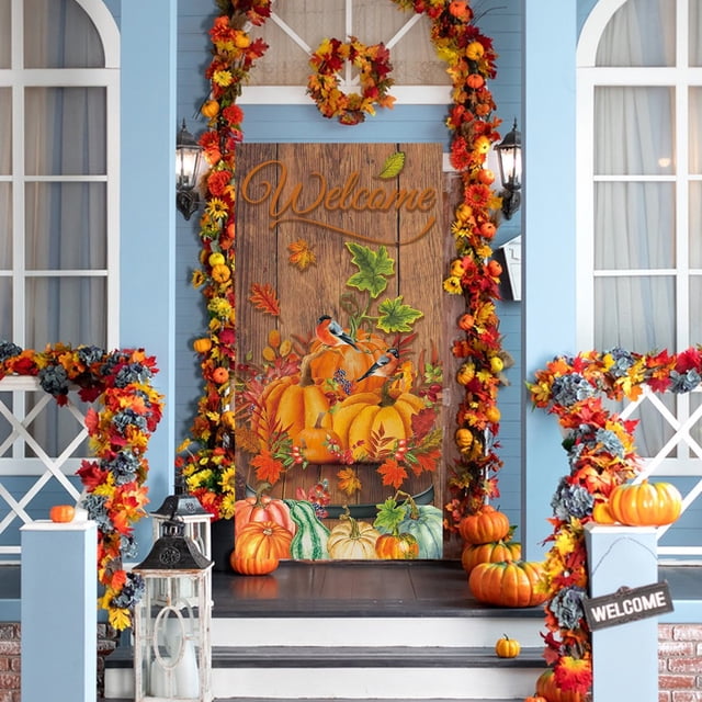 Decoración del hogar, cubierta de puerta de otoño, cubierta de puerta de calabaza, bienvenida al otoño, colgante de puerta, fondos de fotografía de cosechas de Acción de Gracias para Acción de Gracias