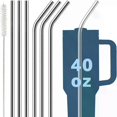 thumbnail image 1 of Stainless Steel Straw Replacement 40 oz for Stanley Adventure Travel Tumbler Reusable Straws with Cleaning Brush, 1 of 5