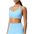 thumbnail image 2 of QIUOMBBP Sports Bras for Women Halter Seamless Padded Workout Bralettes Solid Color Open Back Yoga Gym Cropped Tops, Light Blue, M, 2 of 10