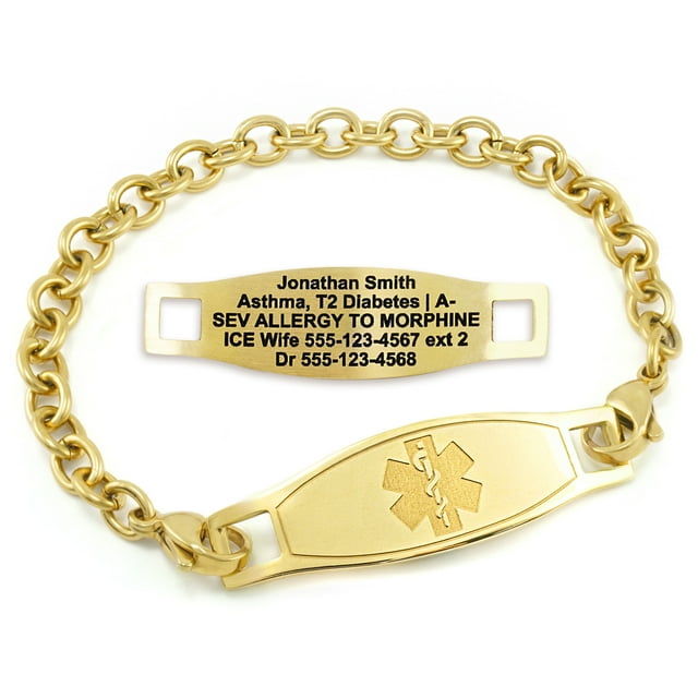 MedicEngraved Yellow Gold Stainless Steel Custom Medical Alert Bracelet - 5mm Oval Link