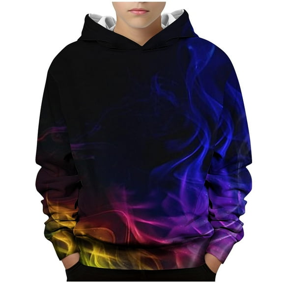 Zpanxa Youth Boys Color Shift Hooded Sweatshirt Brushed Fleece without Pockets for Modern Casual Wear 4-14 Years