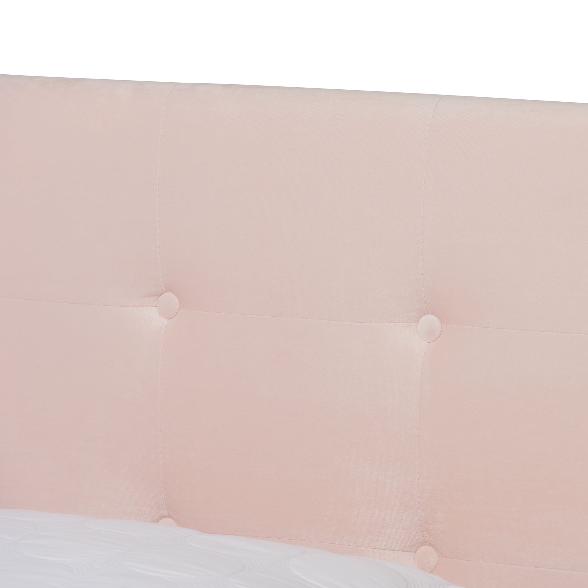 Baxton Studio Caprice Contemporary/Modern Velvet Tufted Panel Bed, Queen, Light Pink/Black