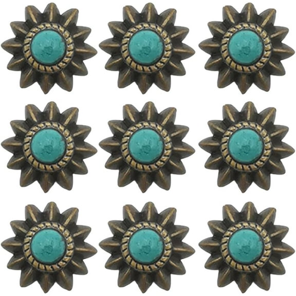 10Pcs 13MM Screw Back Metal Rivets Leather Craft Rivet Studs Imitation Turquoise Decorative Sunflower Shape Button for Repair Luggage Shoes Bags Purse DIY Goods Accessories