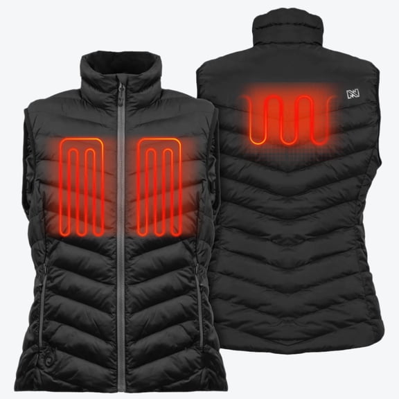 Mobile Warming Backcountry Xtera Heated Vest for Women, 3 Heat Zones, 7.4V Battery Included, PrimaLoft ThermoPlume Puffer, Black