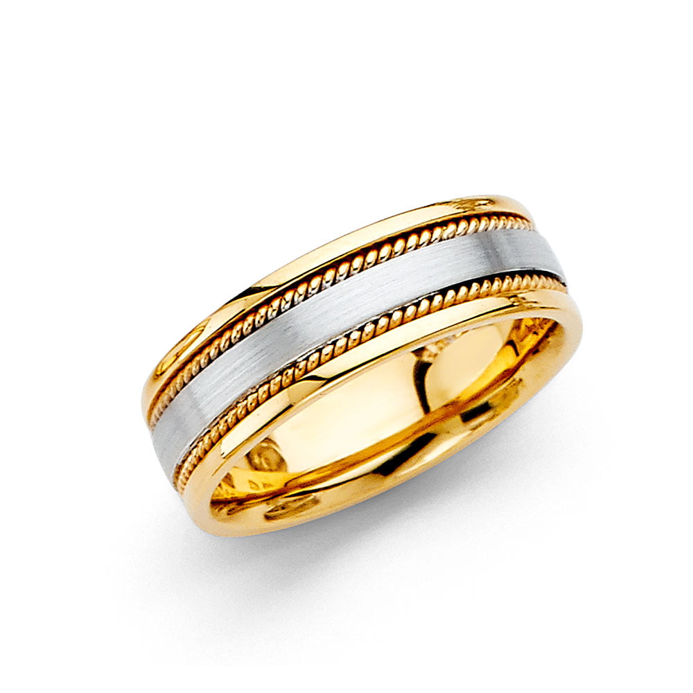 GemApex Solid 14k Yellow & White Gold Wedding Band Rope