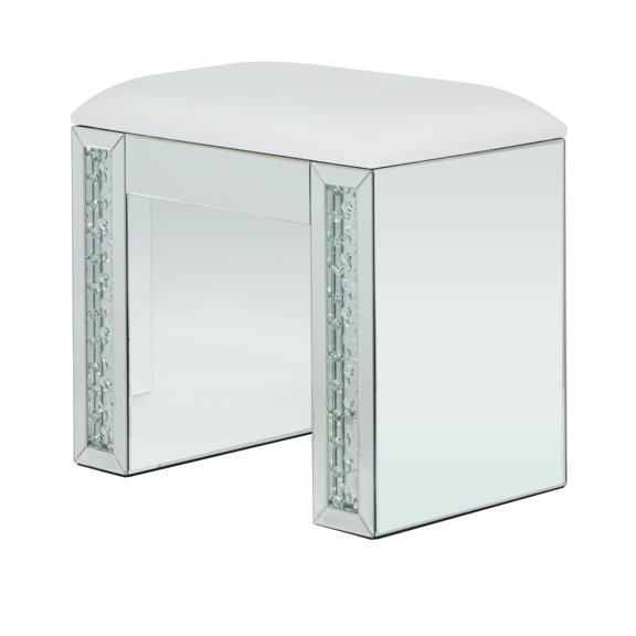 DecMode 15"W, 21"H Wood Glam Stool, Silver, 1-Piece