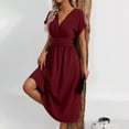 thumbnail image 5 of RYRJJ Women's Summer Dresses Elegant Casual Short Sleeve Wrap V-Neck A-Line Loose Fit Swing Cocktail Party Midi Dress(Wine,L), 5 of 9