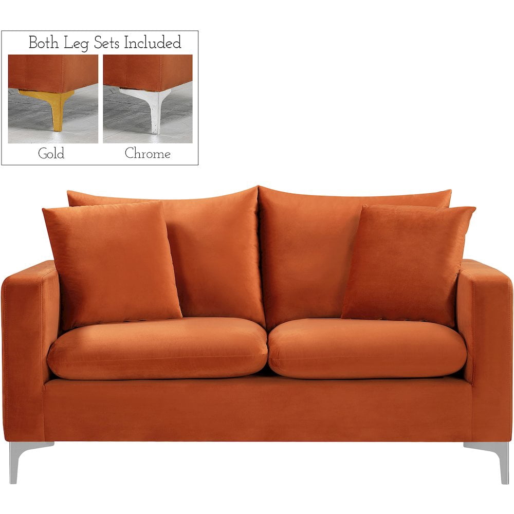 Meridian Furniture Naomi Cognac Velvet Loveseat