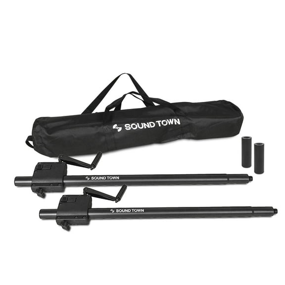 Sound Town 2 Pack Speaker Subwoofer Pole with Crank up Height Adjustment, Adapter for 35mm & M20 Threaded Mount, Carry Bag, Black (STSDA-56CU-PAIR)