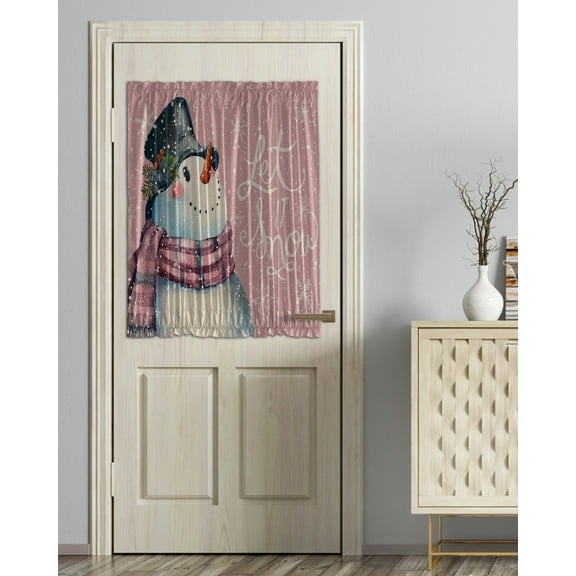 Vintage Snowman, Blackout Curtains, French Door Curtains for Door Window, Blush Pink Christmas Snowflak Privacy Drapery for Patio/Sidelight Doors, 1 Panel with Tieback, 54 x 40 Inches