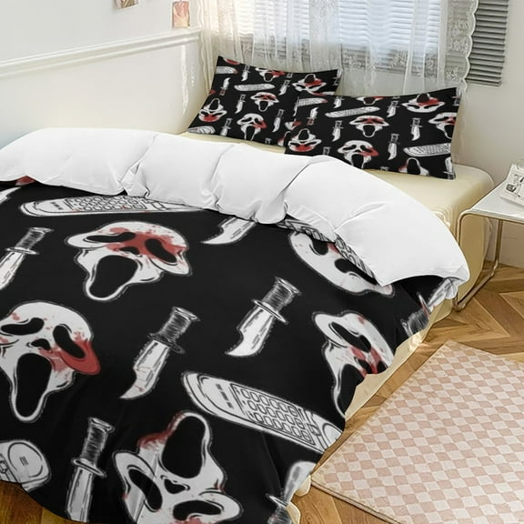 Ghostface 3 Piece Bedding Set Cartoon Comforter Set Cute Duvet Cover Sets Super Soft Aldult Bedding Set Kids Bedroom Gifts,1 Duvet Cover with 2 Pillowcases 79"x90"