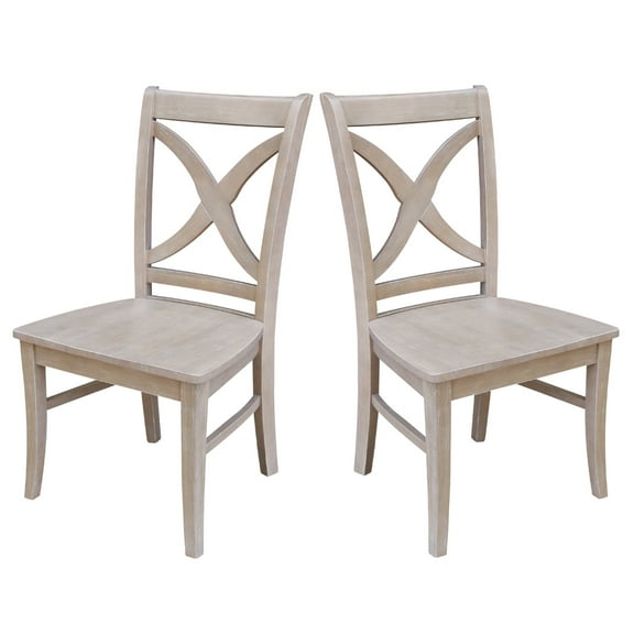 International Concepts Solid Wood Cosmo Dining Chairs, Set of 2 Washed Gray Taupe