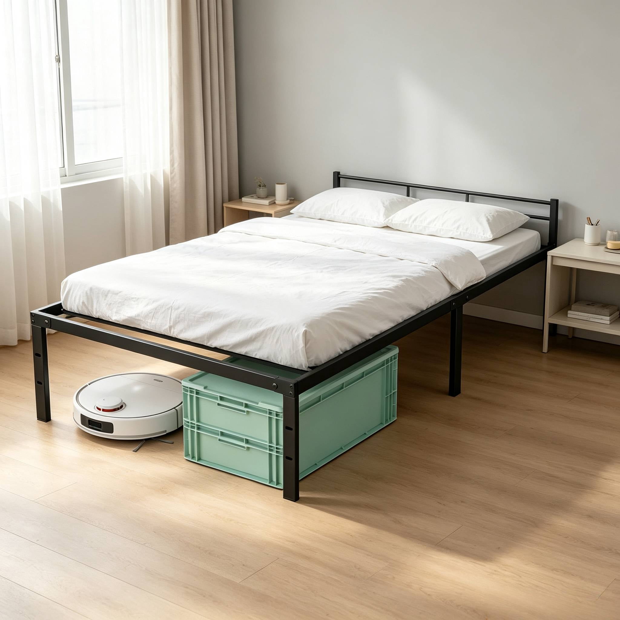Full Size Metal Platform Bed Frame with Sturdy Steel Slats, No Box Spring Needed, 12-Inch Under‑Bed Storage