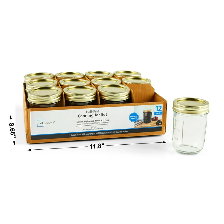 2 pack) Mainstays 8 oz Mason Jars, Regular Mouth Half Pint Canning