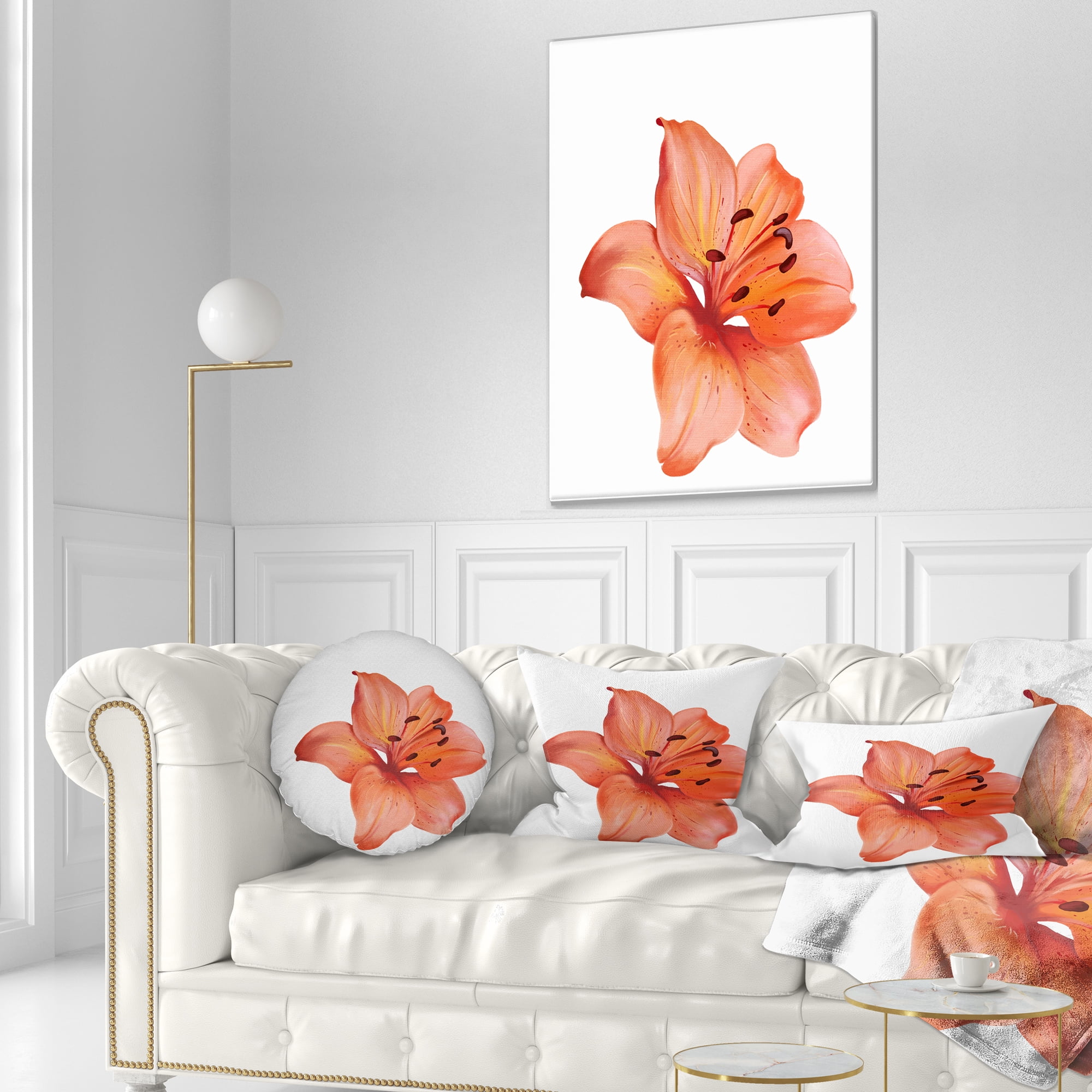 Designart Beautiful Red Lily Watercolor Sketch - Flower Throw Pillow - 12x20