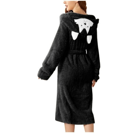 

Women S Double Pocket 3d Ear Hooded Flannel Bathrobe Soft And Warm Double Faced Velvet Bathrobe Pajamas And Home Wear Womens Wraps And Shawls plus Size Robes for Women with Pockets