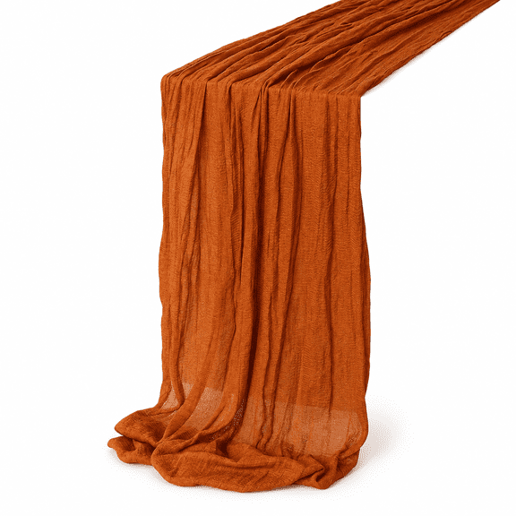 Boho Table Runner, Rust Orange Crinkle Polyester Table Decor for Fall Wedding Thanksgiving Dining, Rustic Tablecloth,70.87 inch