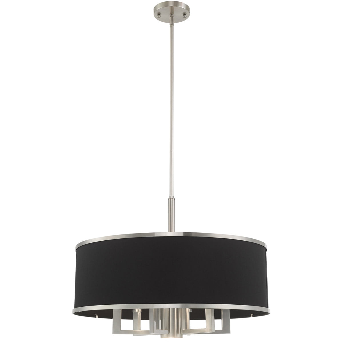 7 Light Brushed Nickel Pendant Chandelier with Hand Crafted Black Fabric Hardback Shade