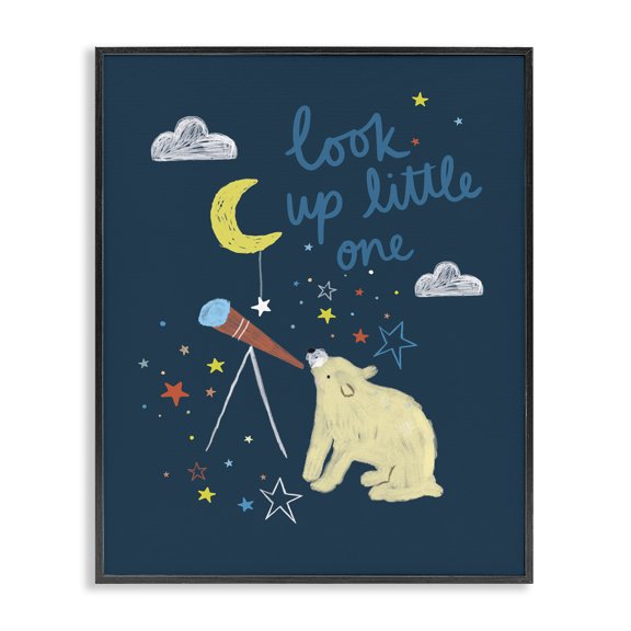 Stupell Industries Bohemian Look Up Little One Phrase Kid's Telescope Bear Black Framed Giclee Art, 11 x 14, by Lisa Barlow