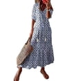 thumbnail image 6 of Camel Floral Print V-Neck Loose Midi Dress With Tassel Detail, 6 of 8