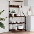 thumbnail image 1 of vidaXL Baker's Rack with Hooks 4-Tier Smoked Oak Engineered Wood, 1 of 5