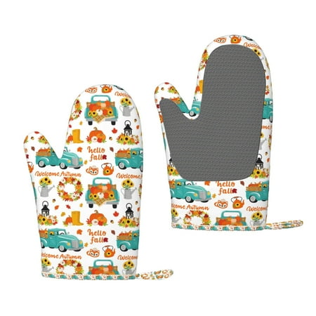 

Lukts Fall Pumpkins And Sunflowers for Silicone Anti-Scalding Gloves Kitchen Lanyard Gloves for Grilling Baking Cooking