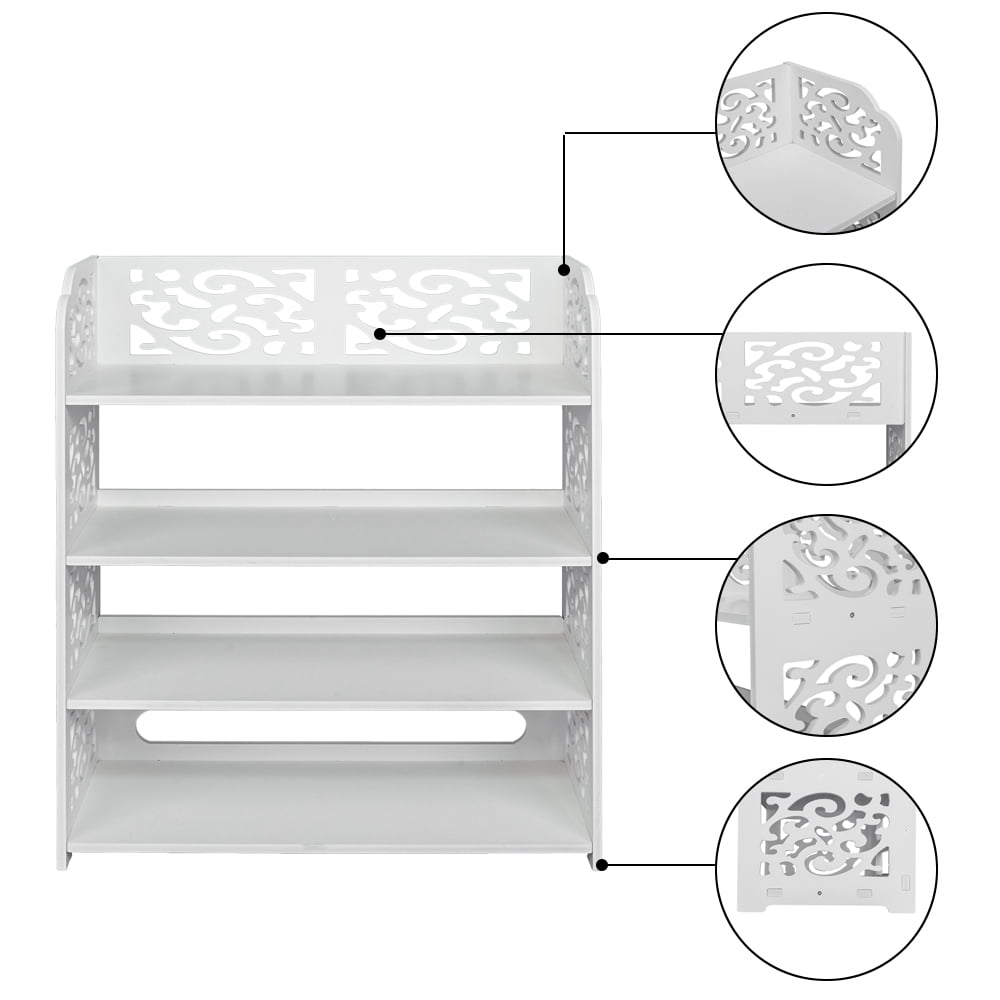 Kepooman 4 Tiers Wood-plastic Board Carved Shoe Rack, White B Kepooman 4 Tiers Wood-plastic Board Carved Shoe Rack, White B