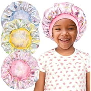 Crday 3 Pieces Kids Unicorn Satin Bonnet Wide Elastic Band Sleeping Cap Soft Silk Double Layer Night Hair Hats for Teens Toddler Child Baby