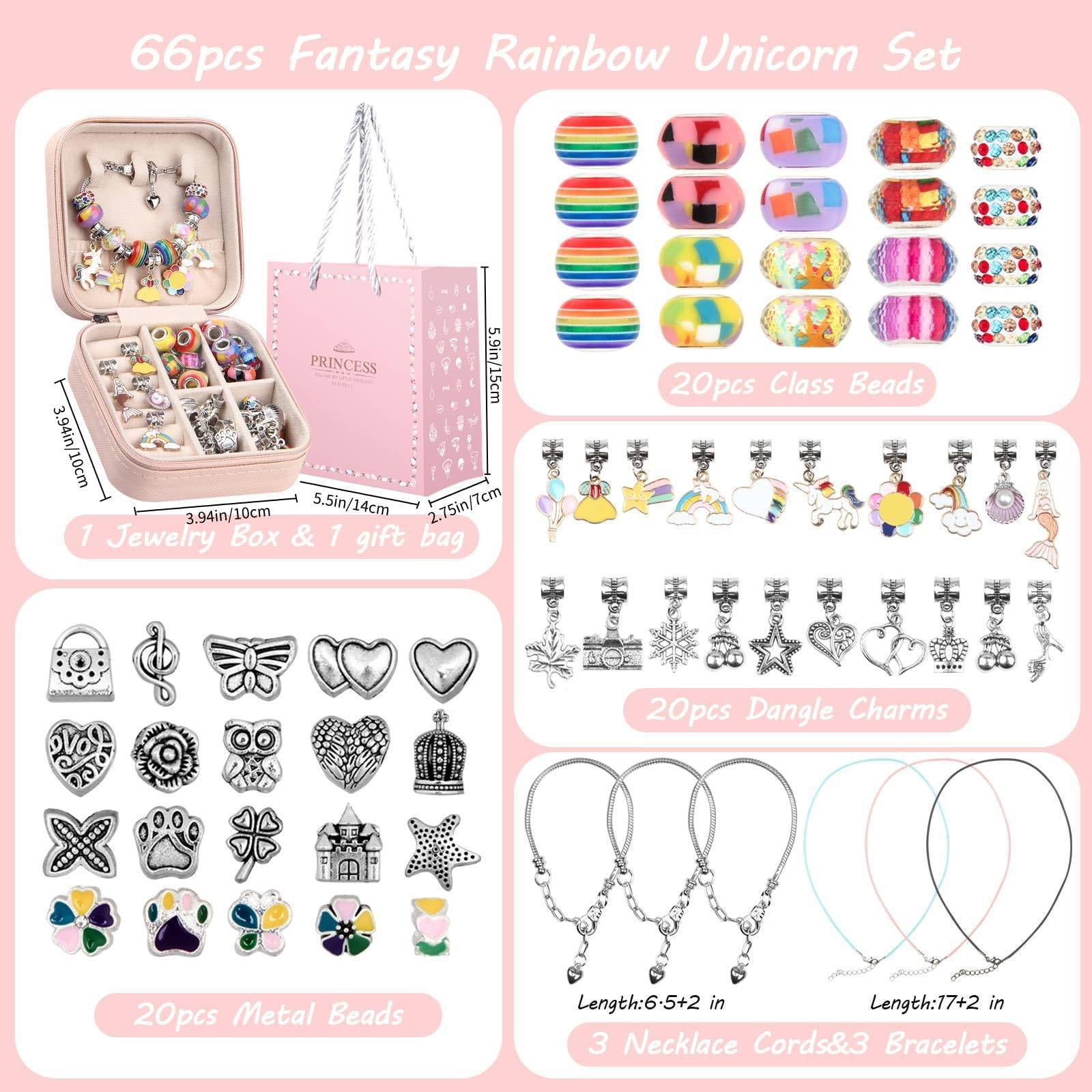 iMucci Charm Bracelet Making Kit - Girls DIY Beaded Jewelry Making Kit, Unicorn Mermaid Series Charms Gifts Set for Girls Crafts, with a Portable Bracelet Organizer Box
